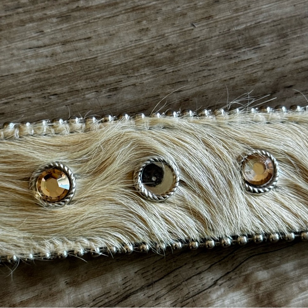 Leatherock calf hair studded western belt cream size M 40” - Picture 5 of 7